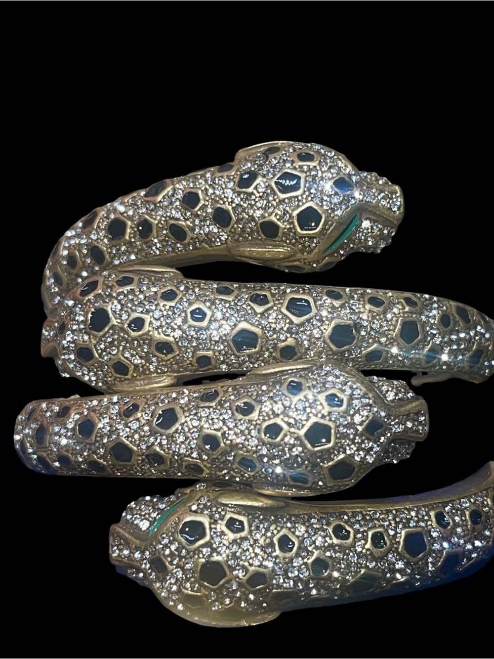 🆕~Luxury Gold-Tone Leopard Bracelets with Black enamel and Rhinestone Accents